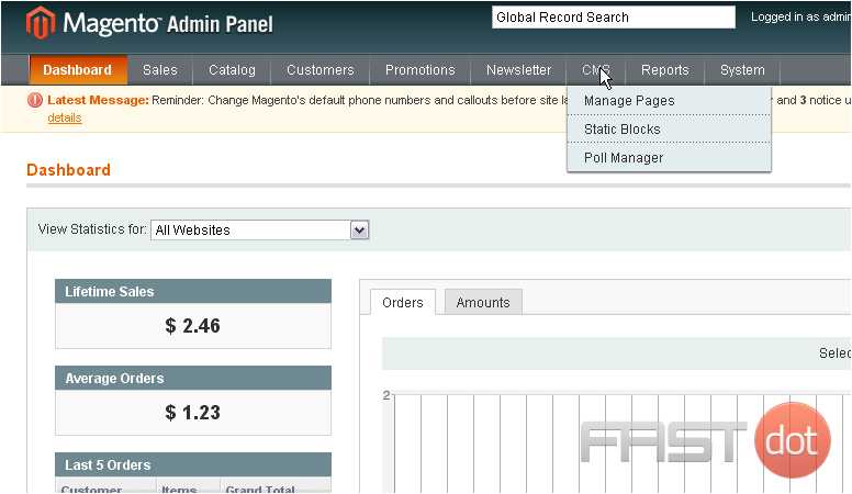 1) Go to CMS... and select Manage Pages
