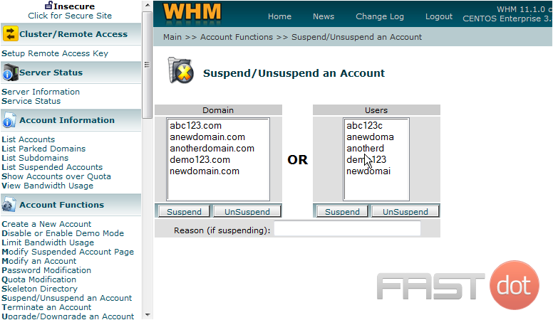 This is the page where you can suspend a hosting account, or unsuspend a previously suspended account