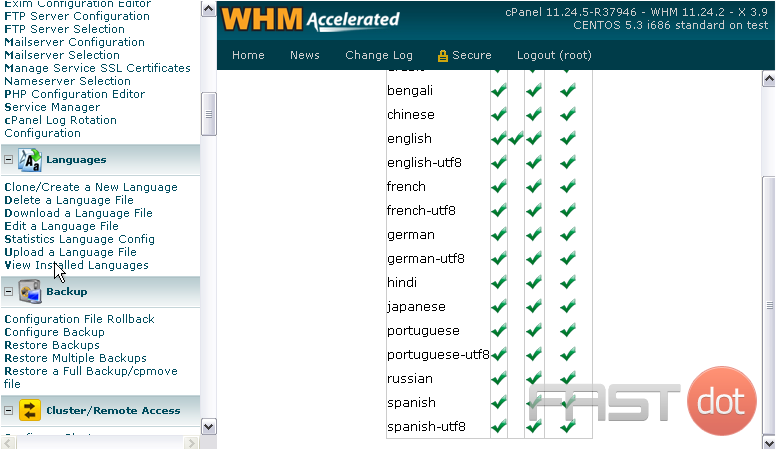 Manage Languages in WHM