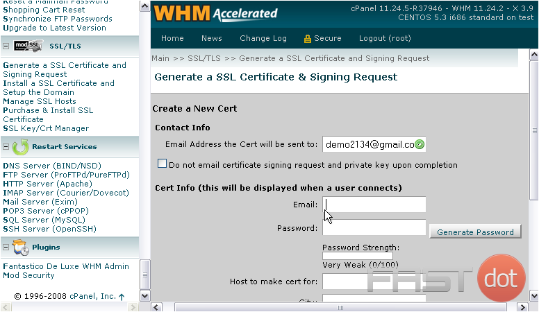 generate a new self-signed SSL certificate in WHM