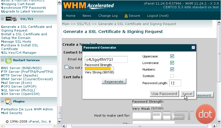 generate a new self-signed SSL certificate in WHM