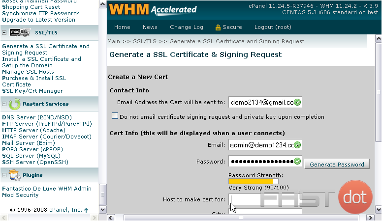 11) Now, enter the host for which to make the certificate.