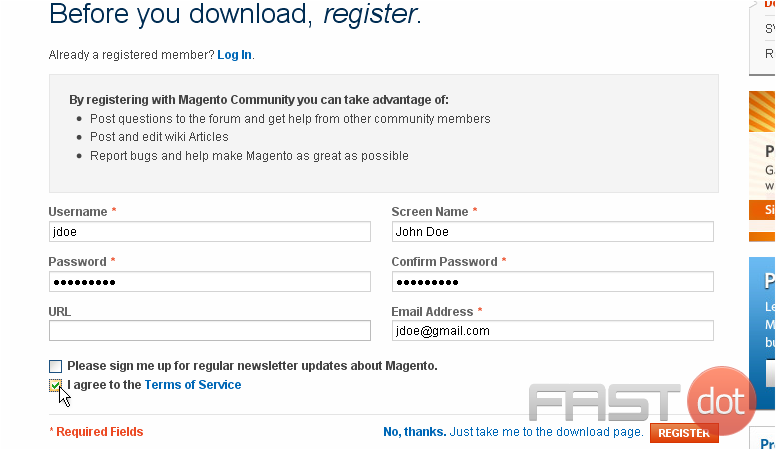 10) You must agree to the terms of service before you can download Magento
