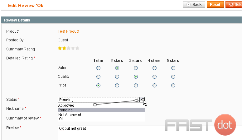 11) Approve a review by selecting the option from the menu