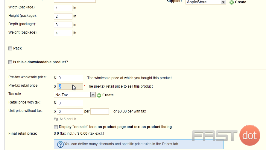 9) Enter the product's retail price before tax.