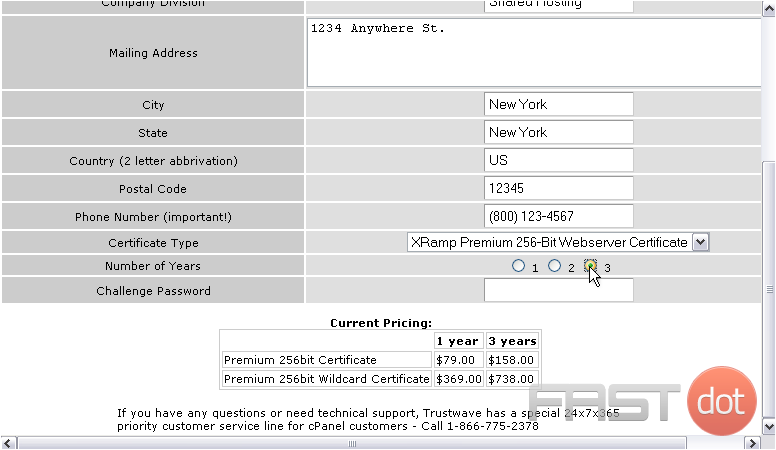 11) Then, choose the number of years for which you want to purchase this certificate.