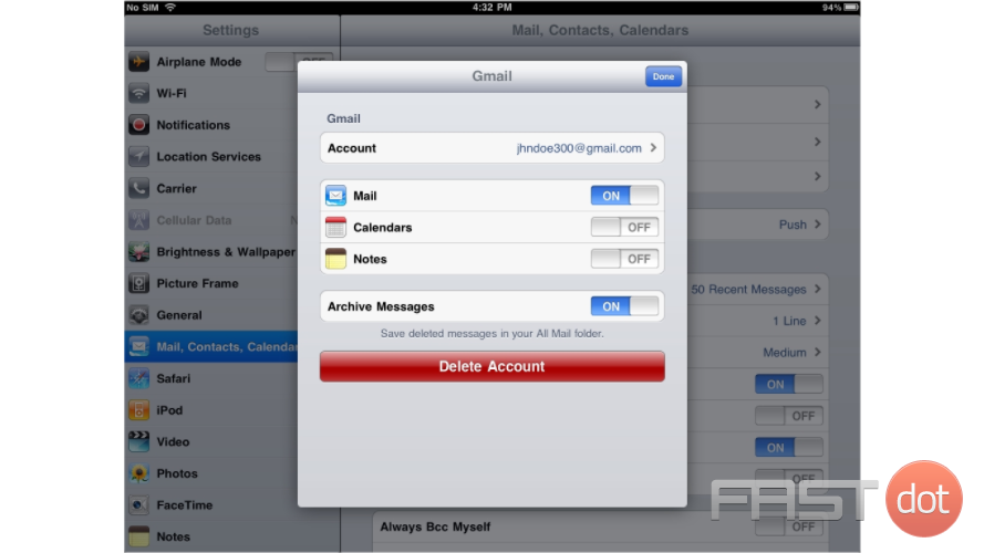 Delete an email account on your iPad