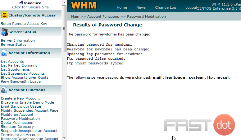 That's it!  The password has been changed for that account, and the new password will now be needed to access the account's cPanel and for connecting to the account via FTP