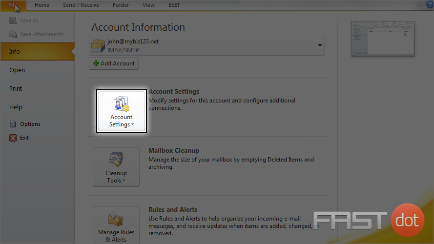 delete an email account in outlook 2010