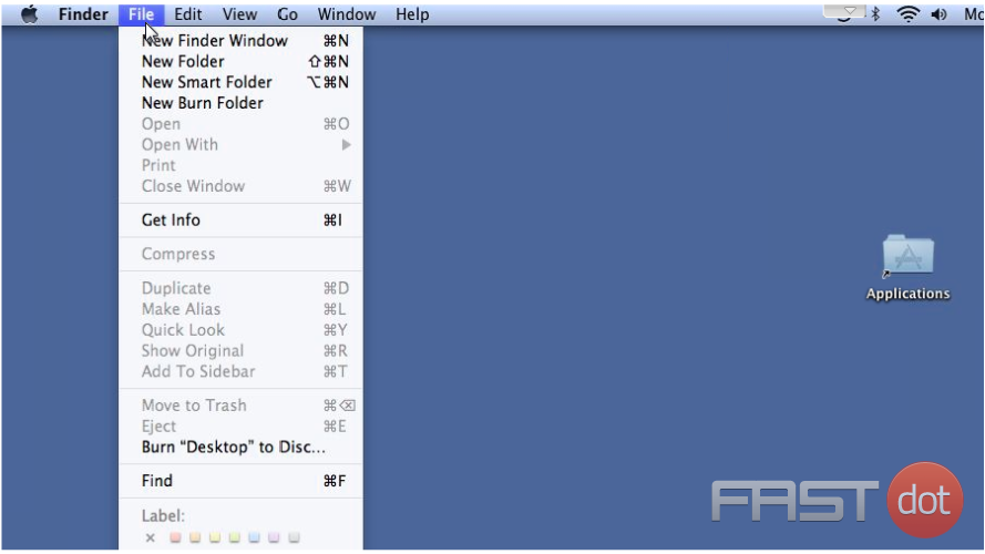 3) The last way to open Apple Mail is to open a new Finder Window. To do this, click File... and then New Finder Window. 