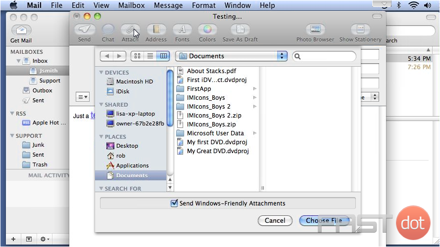 9) Click the Attach icon to attach a file... browse for the file and click Choose File. 