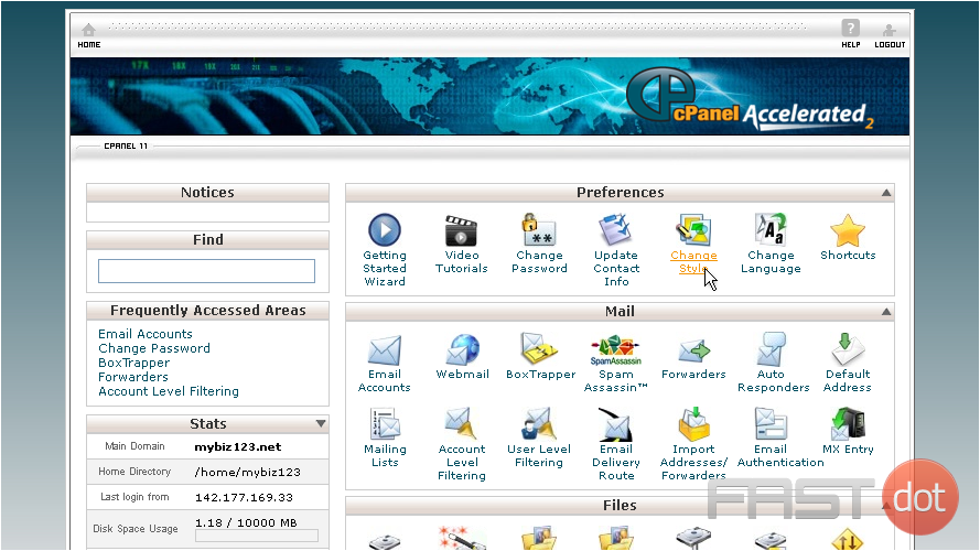 Change the default cPanel style