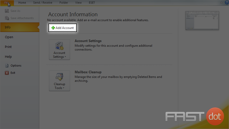 Setup an IMAP account in Outlook 2010