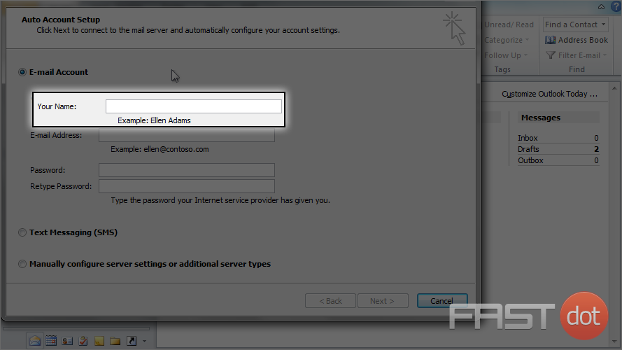 Setup an IMAP account in Outlook 2010