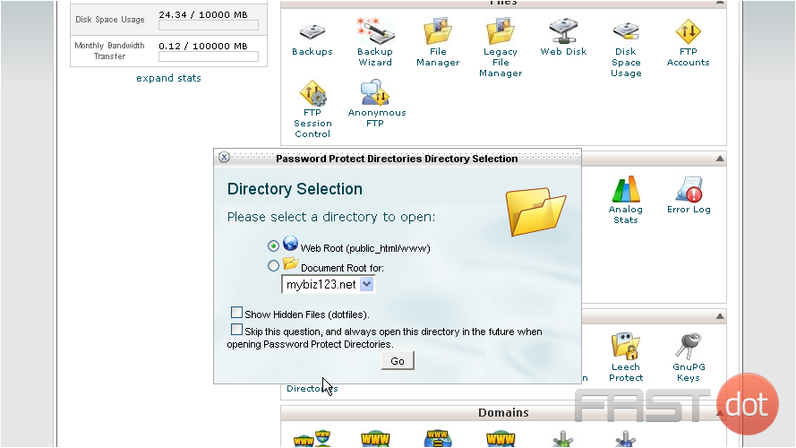 2) Select the directory to start with, then click Go 
