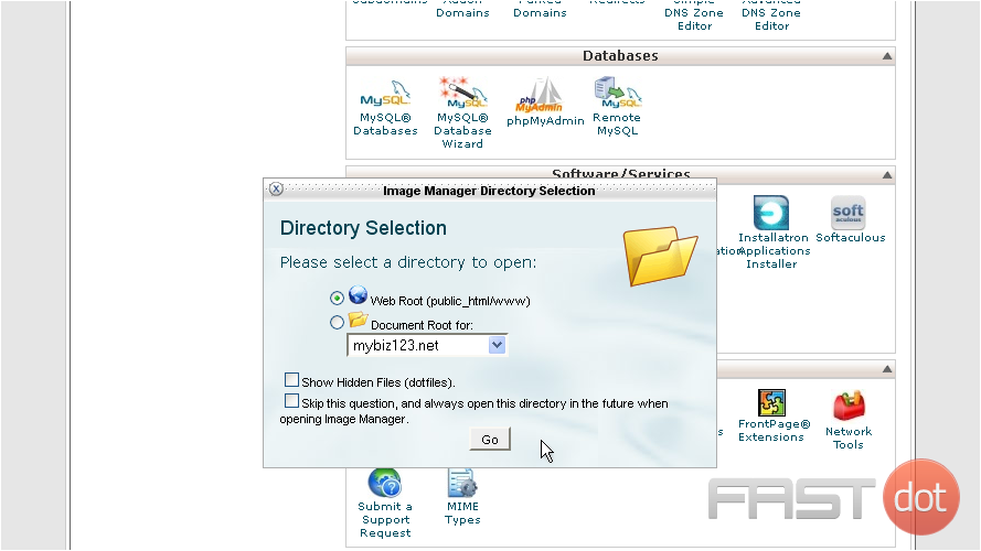 2) Choose the directory you want to start with, then click Go 