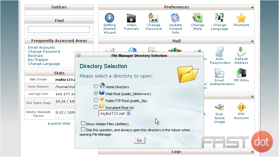 2) Choose the directory you wish to open, then click Go