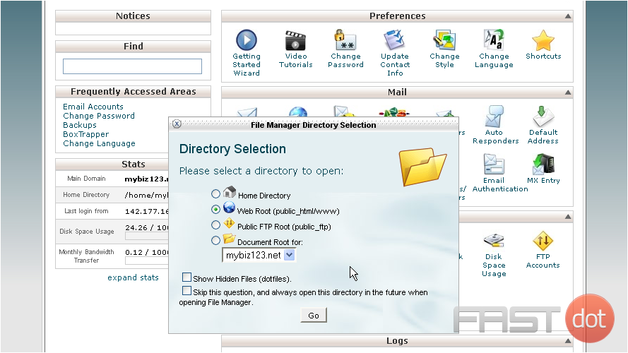 2) Choose the directory you wish to open, then click Go 