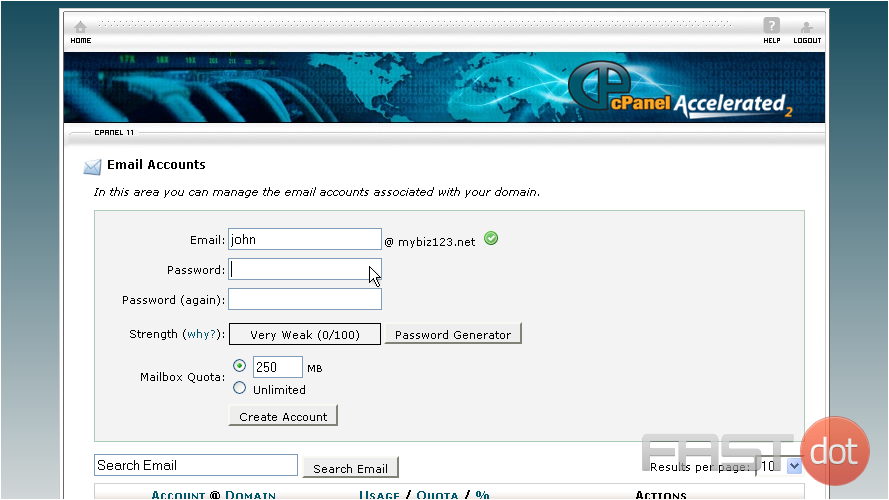 create a POP email account in cPanel