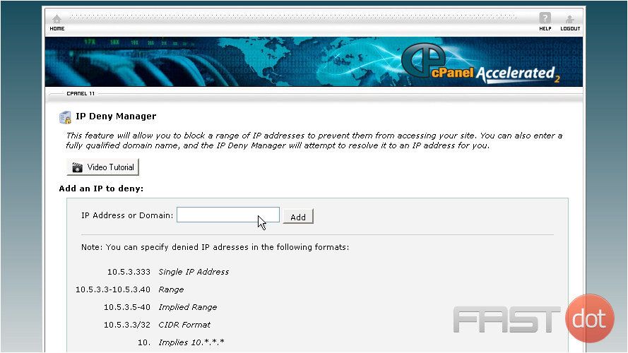 2) Enter an IP address or range you would like to block, then click Add 