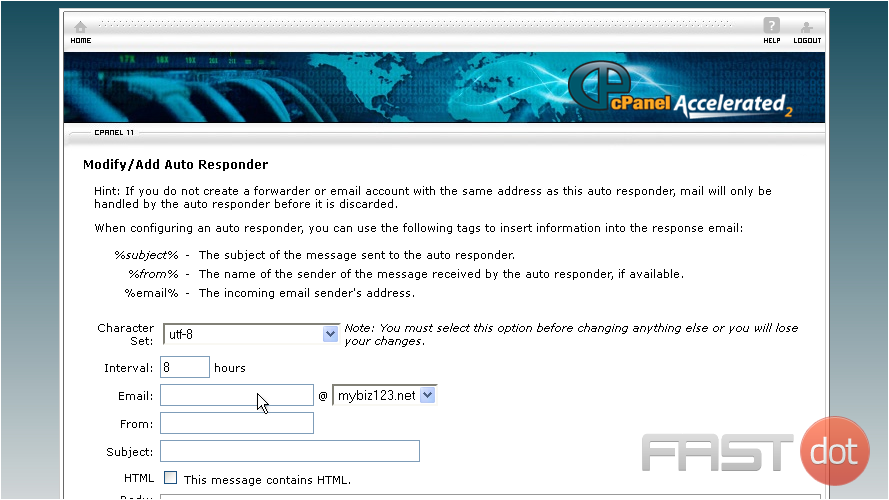4) Enter the email address you want to set an auto-responder for 