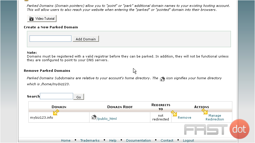 From here you can see a list of parked domains, and you can manage or delete these parked domains from here 