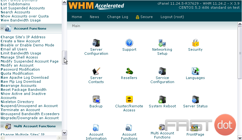 Select a different package for an account in WHM
