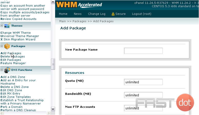 manage packages in WHM