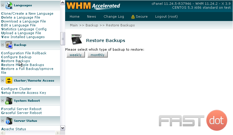3) Select which type of backup to restore.