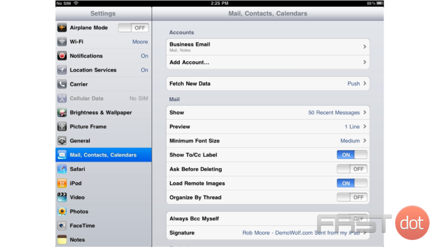 2) Then select "Mail, Contacts, Calendars", then select "Add Account".