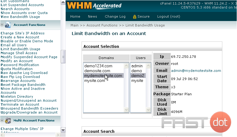 manage bandwidth limits in WHM