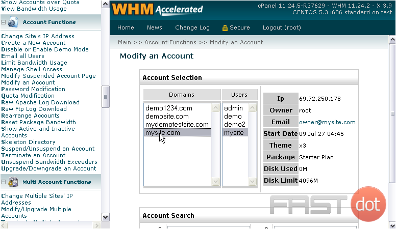3) Select an account from the list using its domain name or username, or search for an account below.