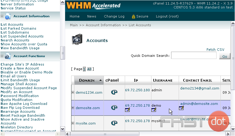 contact email address in WHM