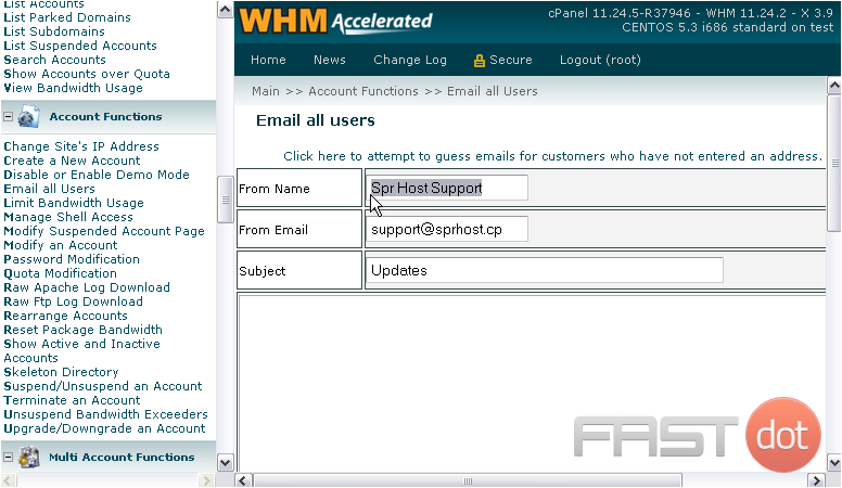 Email all users in WHM