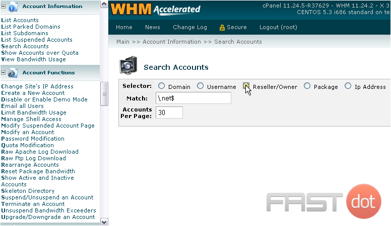 3) First, choose a Selector from the list. This controls which setting of the accounts will be searched through.