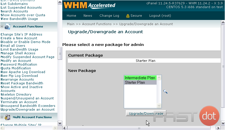 This account's current package is indicated up here, and is selected by default in the New Package menu below.