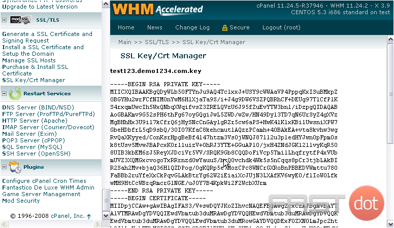 Manage SSL keys in WHM