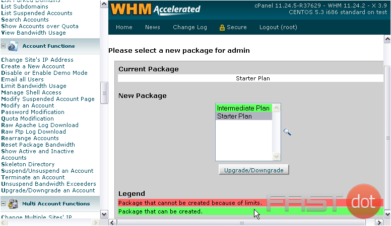 As the legend at the bottom indicates, packages in green can be selected, while packages in red cannot.