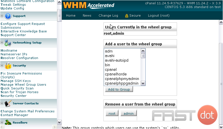 6) To remove a user from the wheel group, click the button with the user's name on it.
