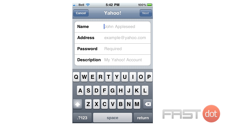 5) Enter the Name, Email address, and Email password of the Yahoo! email account you're adding.