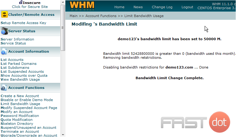 That's it! The bandwidth limit for this account has been changed