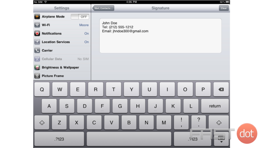 4) When finished, press the "Mail, Contacts..." button to go back.