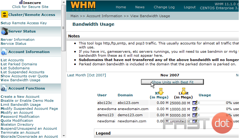 Bandwidth limits and usages are now shown in Megabytes