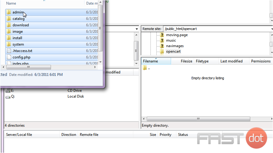 7) Now drag and drop the files into FileZilla.