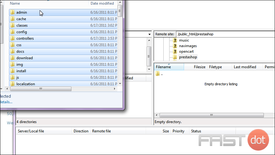 8) Now drag and drop the files into FileZilla.