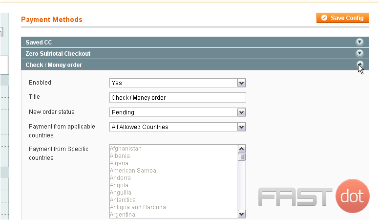 7) You can configure options for check or money orders