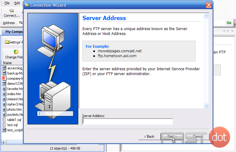 7) Enter the Server Address, then click Next.
