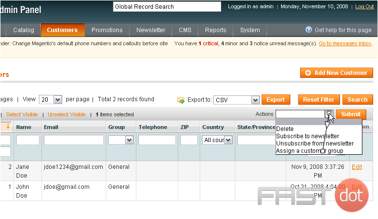 7) Select Assign a customer group from the actions list