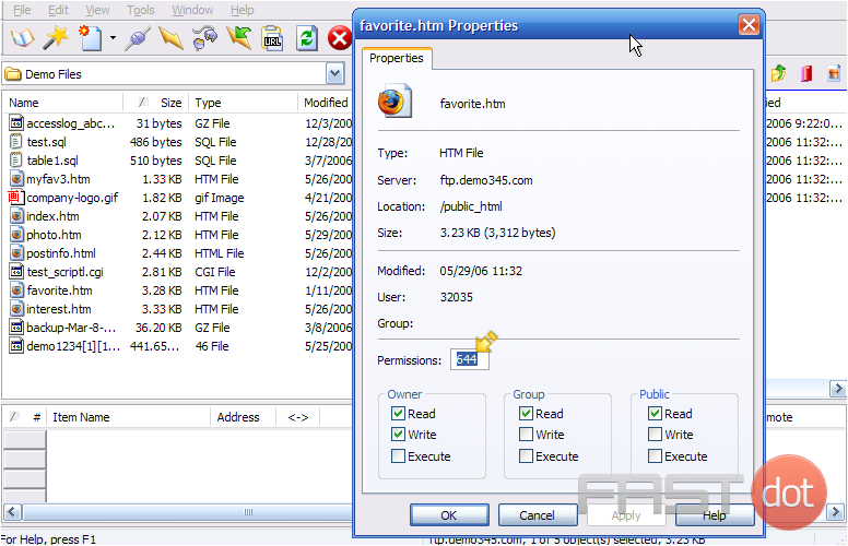 9) To change the file permissions, simply enter the new permissions value here.....