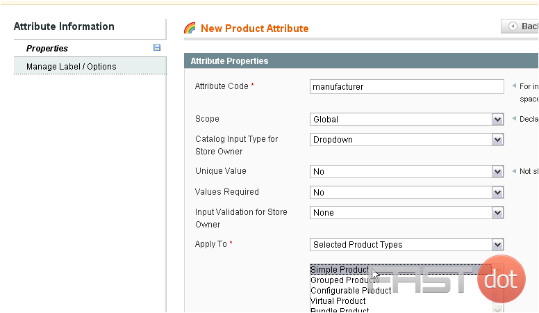 9) Select the product types this attribute will apply to